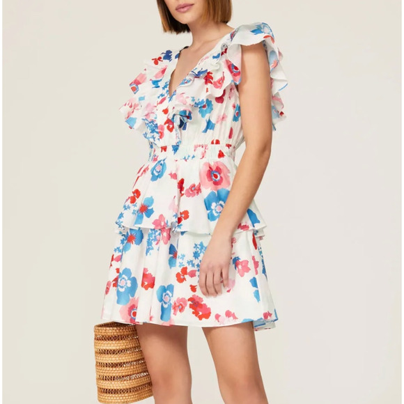 Peter Som Dresses & Skirts - Peter Som Red White Blue Mini Dress SIZE 14 Cotton Ruffle Cottage Designer $355